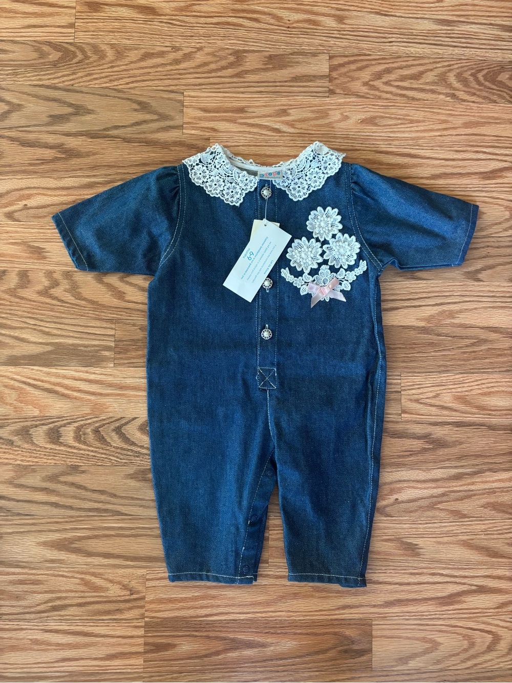 vintage small steps denim romper NWT size 6-9 months